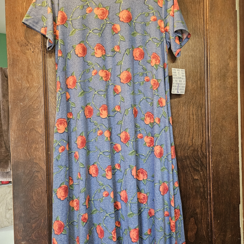 LuLaRoe Blue Midi Dress with Orange Rose Print